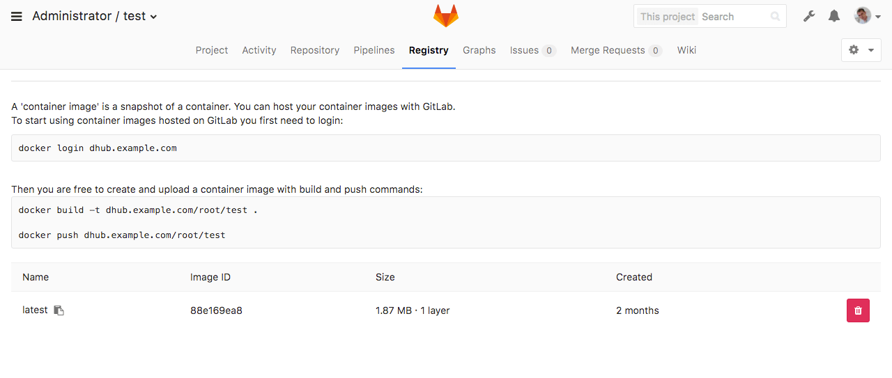 Gitlab registry page