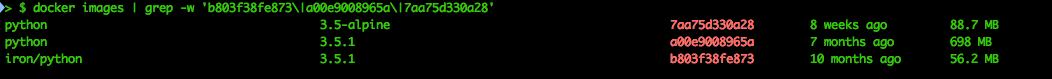 Different python image sizes