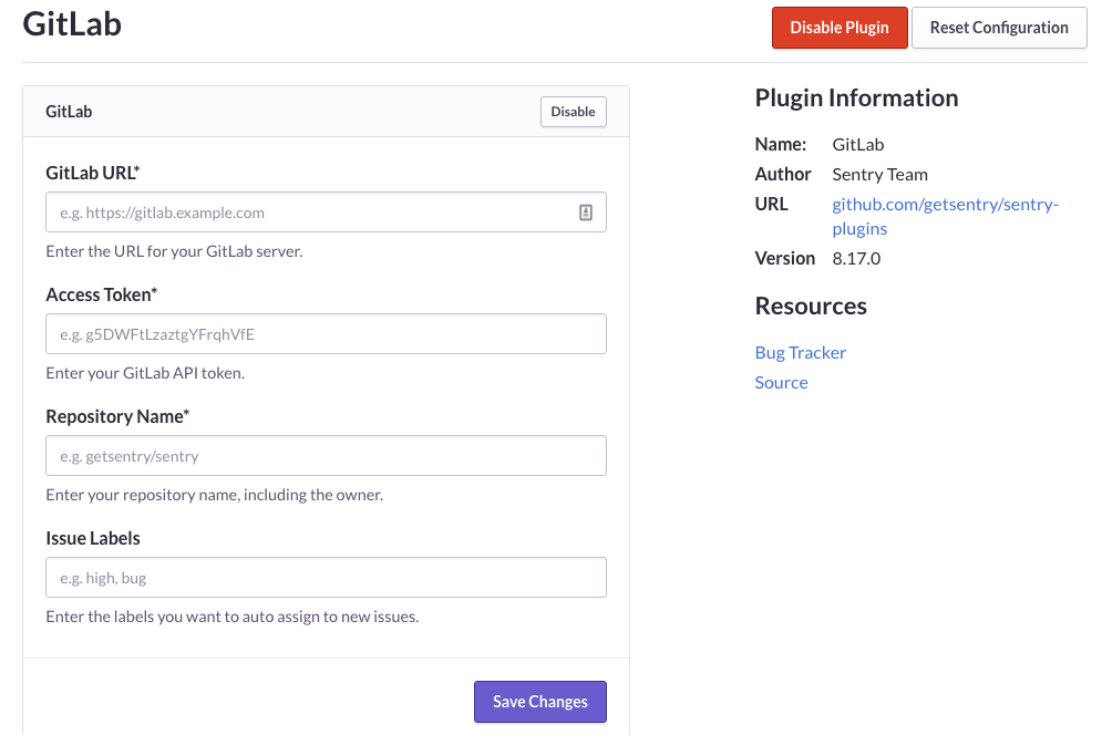 Gitlab Configuration in Sentry